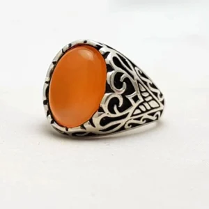 Orange Carnelian Gemstone, 925 Sterling Silver Ring, Carnelian Mens Ring