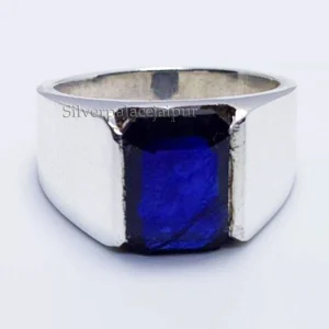 Blue Sapphire Engagement Ring, 92.5 Sterling Silver, Ring For Him