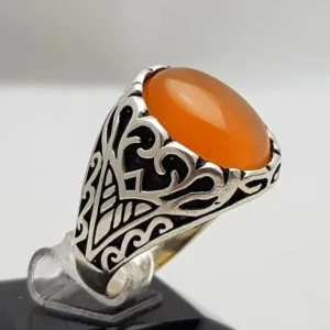 Orange Carnelian Gemstone, 925 Sterling Silver Ring, Carnelian Mens Ring
