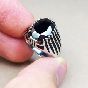 Natural Amethyst Gemstone Silver Men Ring, 92.5 Sterling Silver, Ring For Him