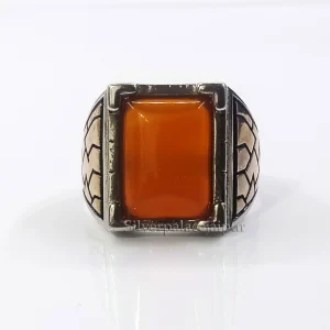 Natural Red Onyx Ring, Red Onyx Silver Gemstone Mens Ring, Ring For Him