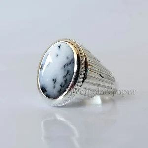Dendritic Opal Agate Natural Gemstone Ring, Handmade Ring, White Opal Men’s Ring, Mens Gemstone Ring