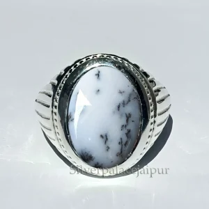 Dendritic Opal Agate Natural Gemstone Ring, Handmade Ring, White Opal Men’s Ring, Mens Gemstone Ring