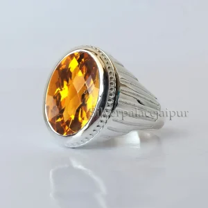 Citrine Gemstone Ring, 925 Sterling Silver Ring, Citrine Ring, November Birthstone Ring, Mens Engagement Jewelry