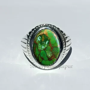 Green Copper Turquoise Ring, Men Ring, Statement Ring