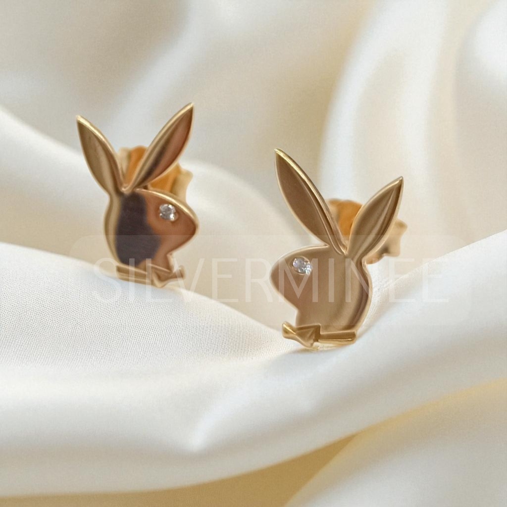 Iconic Bunny Motif Stud Earrings with CZ Diamond