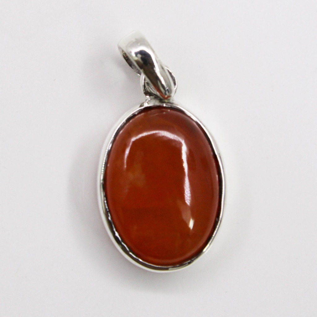 Natural Orange Carnelian Oval Solitaire Silver Pendant