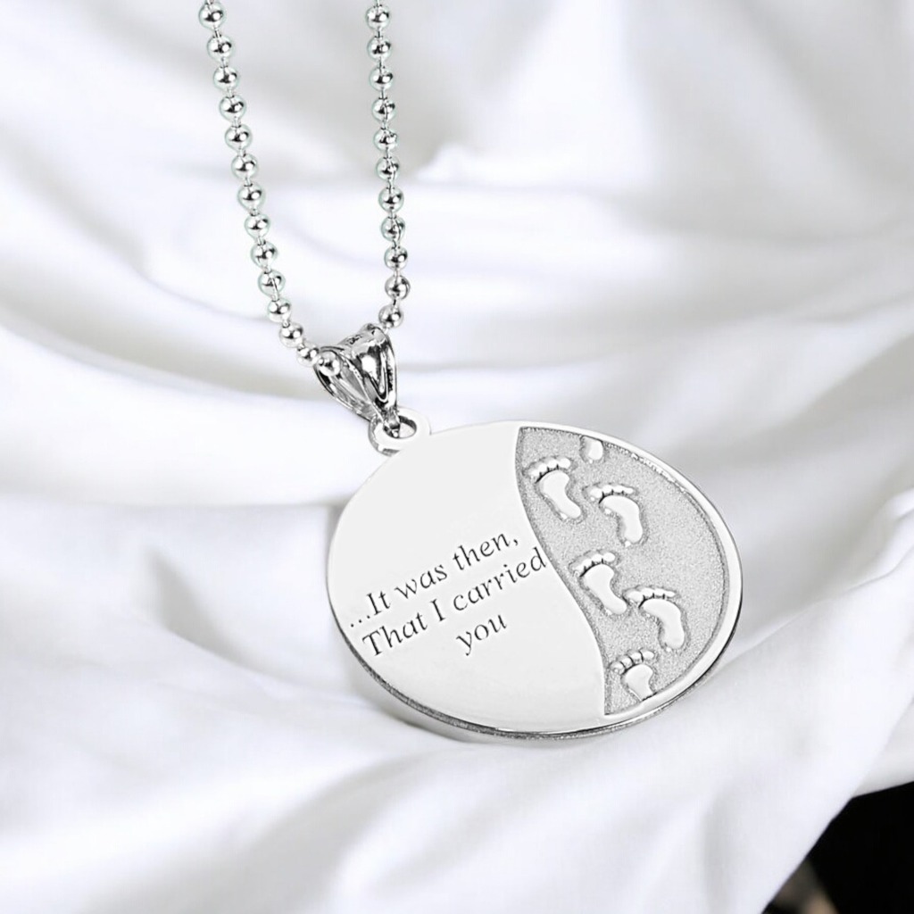 Custom Hand-Engraved Fingerprint Disc Medallion Gold Pendant