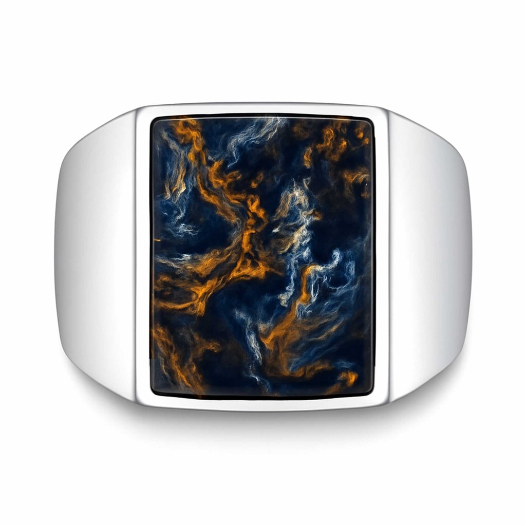 Natural Blue Pietersite Swirl Silver Signet Ring